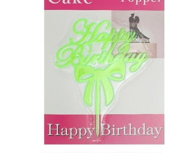 Топпер в торт Happy BIRTHDAY, с бантом, цвет неон