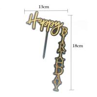 Топпер уголок «Happy Birthday» черный фон с золотой надписью