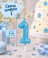 Свеча для торта «Блеск» (голубая) цифра 1