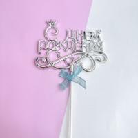 Украшение - боковой топпер для торта «С днем рождения» с короной, серебро