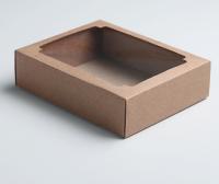 Коробка сборная без печати крышка-дно бурая с окном 18х15х5 см