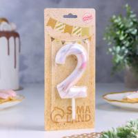 Свеча в торт «Белый мрамор», цифра 2, ГИГАНТ, 12.5 см