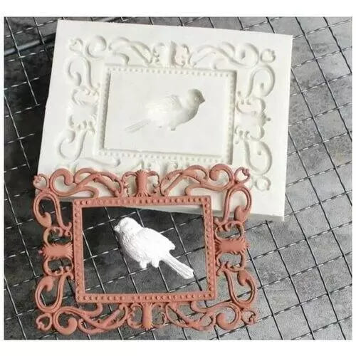 Молд силиконовый ретро рамка с птичкой 10.3x8.2 см