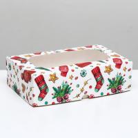 Коробка складная, кондитерская упаковка с окном "Новогодний паттерн", 25 х 15 х 7 см