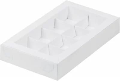 Коробка для 8 конфет с пластиковой крышкой 190х110х30 мм (белая)