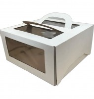 Коробка 260х260х140 мм для торта с ручкой и окном, гофрокартон