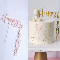 Топпер уголок «Happy Birthday» прозрачный фон с розовой надписью