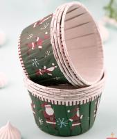 Формы бумажные с ламинацией «Маффин» 50х40 мм (Зеленые с дедом морозом) 10шт