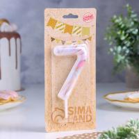 Свеча в торт «Белый мрамор», цифра 7, ГИГАНТ, 9 см