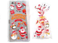 Пакетики с принтом "Дед мороз, снеговик, пингвин" 27*13 см  (50шт)