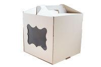 Коробка 300х300х300 мм для торта (гофрокартон) с ручкой и боковым окном ромашка