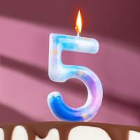 Свеча в торт на шпажке «Звездопад», цифра 5, 9 см, ГИГАНТ