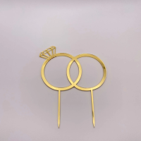 Топпер Свадебные кольца с алмазом (Золотой акрил)