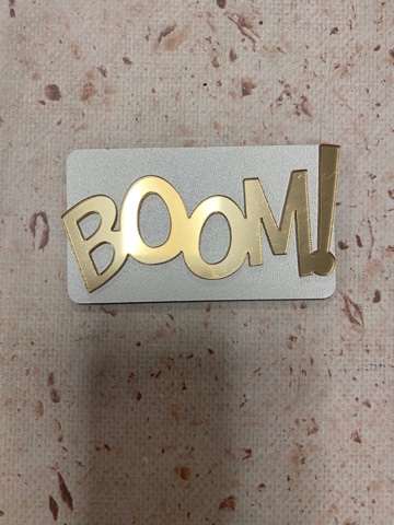 Топпер для торта ВООМ С днем рождения без держателя (Золотой акрил)