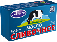 Масло СЛИВОЧНОЕ ВЫСШИЙ СОРТ 82,5% 450г, ЭКОМИЛК, РОССИЯ