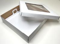 Коробка 300х300х80 мм под канапе, фуршет пироги с окном (белая) гофрокартон
