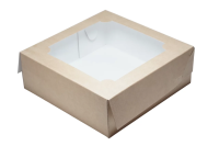 Коробка 200х200х70 мм для зефира с окном, Крафт