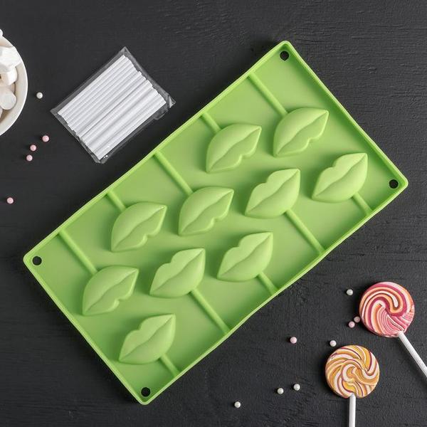 Форма для леденцов и мороженого Доляна «Поцелуй», 10 ячеек (6×3см), 28,5×16 см