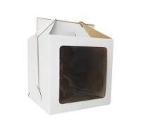 Коробка с боковым окном 240х240х240 мм  ДОМИК для торта (гофрокартон) с ручкой