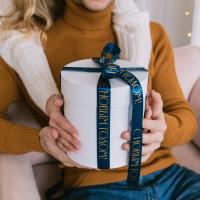 Лента атласная с тиснением ЗОЛОТО «С Новым годом», 25 мм, 23±1 м, тёмно-синяя