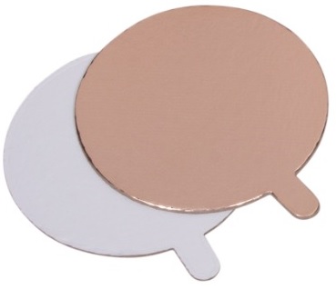 Подложка d8 (толщ. 1,5 мм) для торта с ручкой круглая (золото, белая)