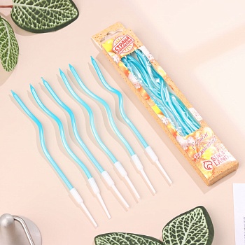 Свеча для торта витые "Серпантин" 6  шт, 12 см, коктейльные, небесно-голубые