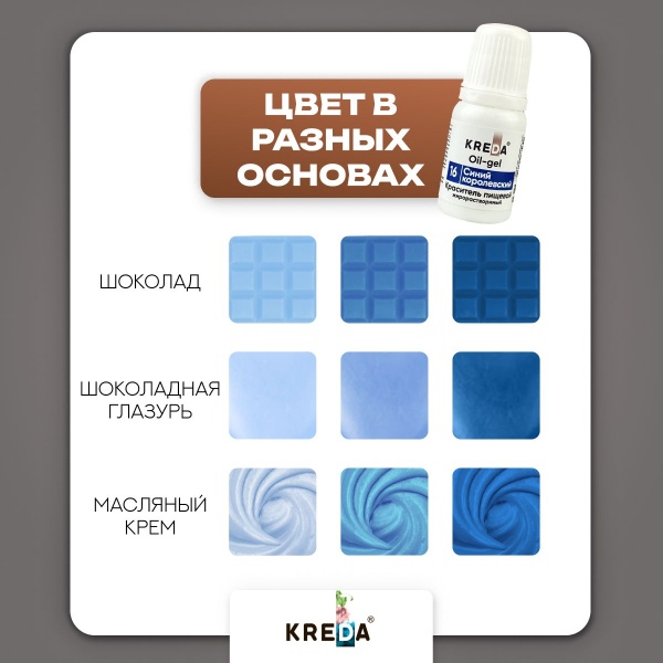 Oil-gel 16 синий королевский, колорант жирораств. для окраш. (10мл) KREDA, компл. пищ. добавка (Безхарактеристики ПЩ)