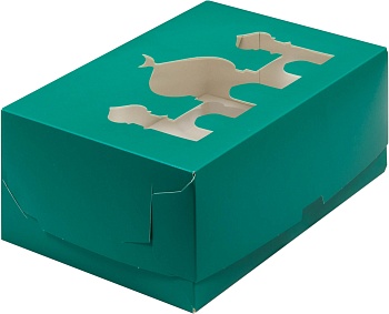 Коробка под 6 капкейки с окном тематическая 235х160х100 мм зеленая