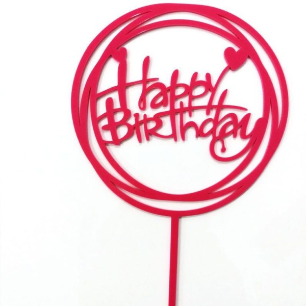 Топпер круглый «Happy Birthday» ярко-розовый