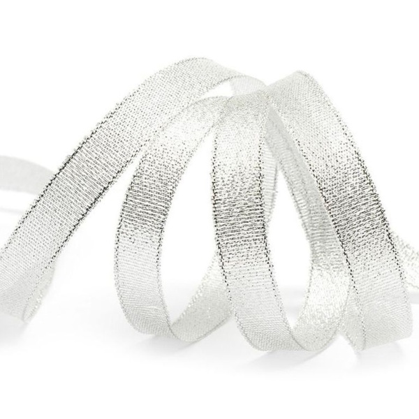 Лента парчовая 10 мм (22 метра, цвет серебро)