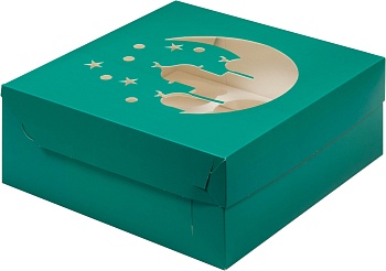 Коробка под 9 капкейки с окном тематическая 235х235х100 мм зеленая