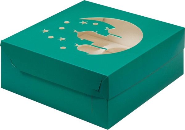 Коробка под 9 капкейки с окном тематическая 235х235х100 мм зеленая