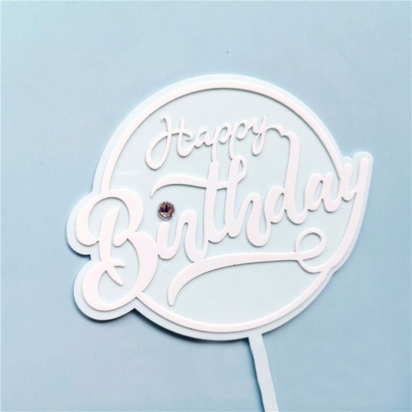Топпер пластиковый с алмазом (голубой с белой надписью) «Happy Birthday»