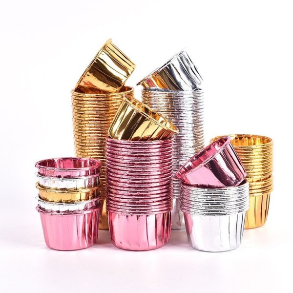 Формы бумажные "Маффин", 50х40 мм, 5 шт, с ламинацией (Розовый металлик)