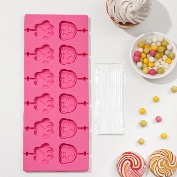 Форма для леденцов «Мишка», силикон, 25×10,5×1 см, 12 ячеек (3×3,3 см), с палочками, цвет МИКС