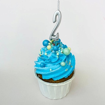 Свеча для торта мини, цифра 2 (серебро, 4,5 см)