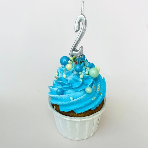 Свеча для торта мини, цифра 2 (серебро, 4,5 см)