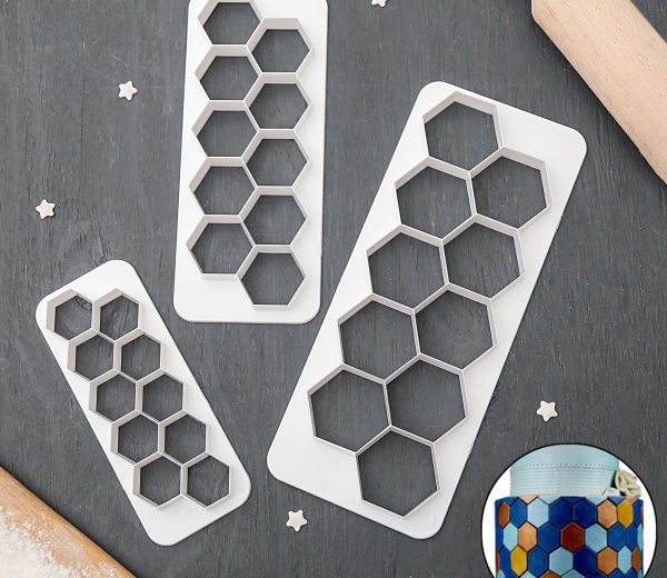 Набор выемок для марципана и теста  «Фигуры. Соты», 3 шт: 19,5×8 см, 16×6,5 см, 12×5 см