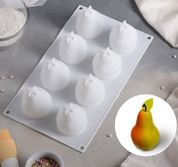 Форма для муссовых десертов и выпечки Доляна «Груша», 29,3×17,2×6,5 см, 8 ячеек, d=5,5 см, силикон, цвет белый
