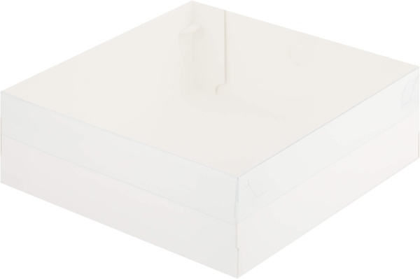 Коробка 200х200х70 мм для зефира, тортов и пирожных с пластиковой крышкой