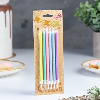 Свечи в торт коктейльные "С днем рождения", 6 шт, 16,5 см, разноцветные