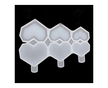 Силиконовая форма для леденцов «Сердечки алмазные погремушки 3 в 1» 13*10*4