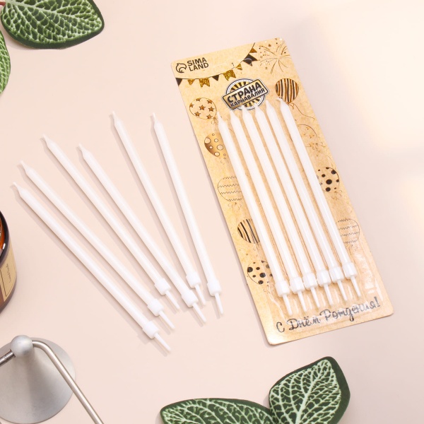 Свечи в торт "Ройс", 6 шт, высокие, 13 см, жемчужный металлик