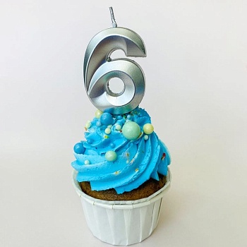 Свечи для торта, цифра 6 (серебро, 5 см)