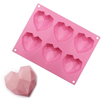 Силиконовая форма "сердечки с гранями 6в1"
