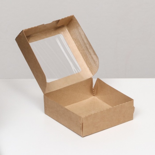 Коробка пищевая, с окном, крафт, 10х10х3,5 см