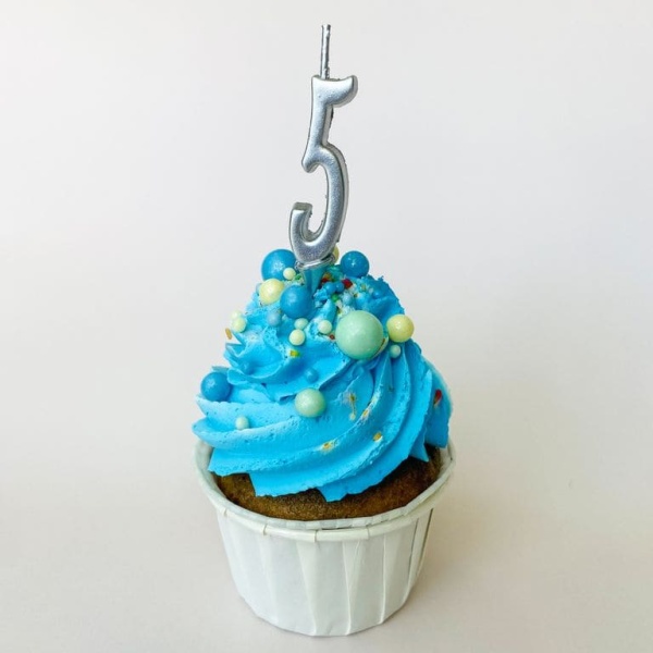 Свеча для торта мини, цифра 5 (серебро, 4,5 см)