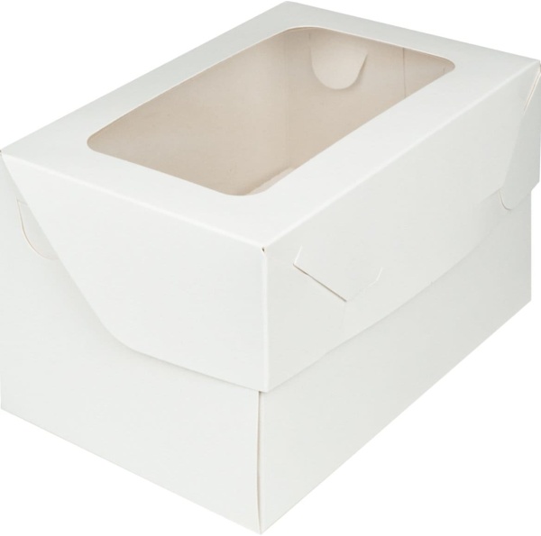 Коробка под 2 капкейка  ПРЕМИУМ С ПРОЗРАЧНЫМ КУПОЛОМ 160х100х120 мм