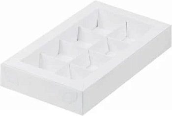 Коробка для 8 конфет с пластиковой крышкой 190х110х30 мм (белая)