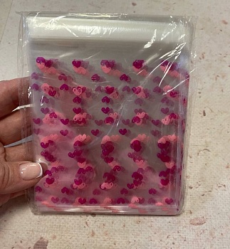 Пакетики с принтом "Сердечки" №2 10*10+3 с клеевым клапаном (10л)